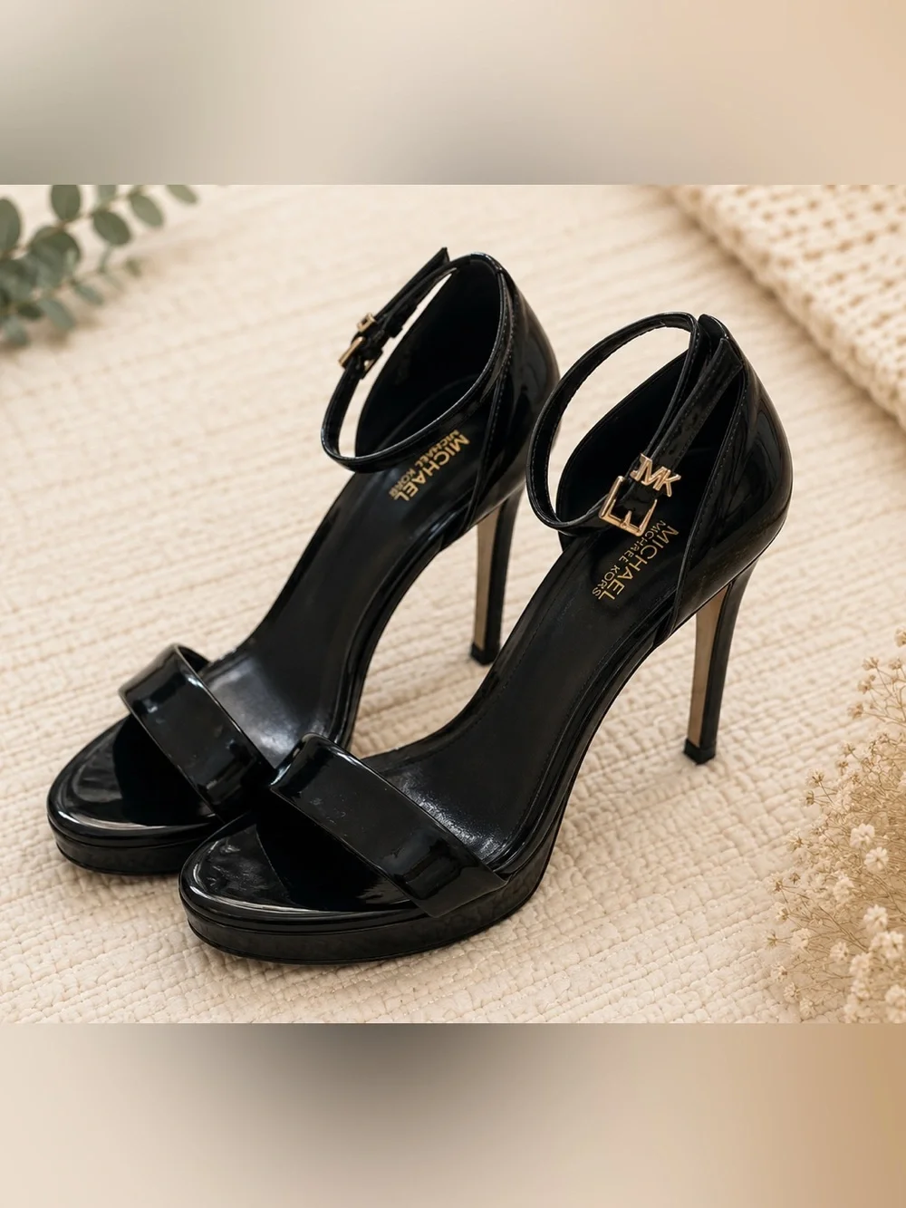 Michael Kors Black Patent Ankle-Strap Peep-Toe Heels